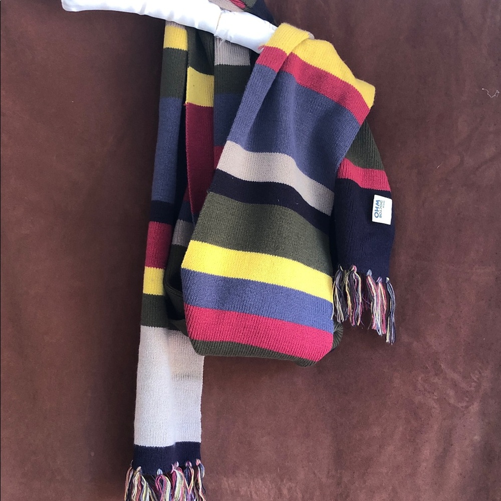Multicolor Striped Knit Scarf with Fringe - Unbranded
